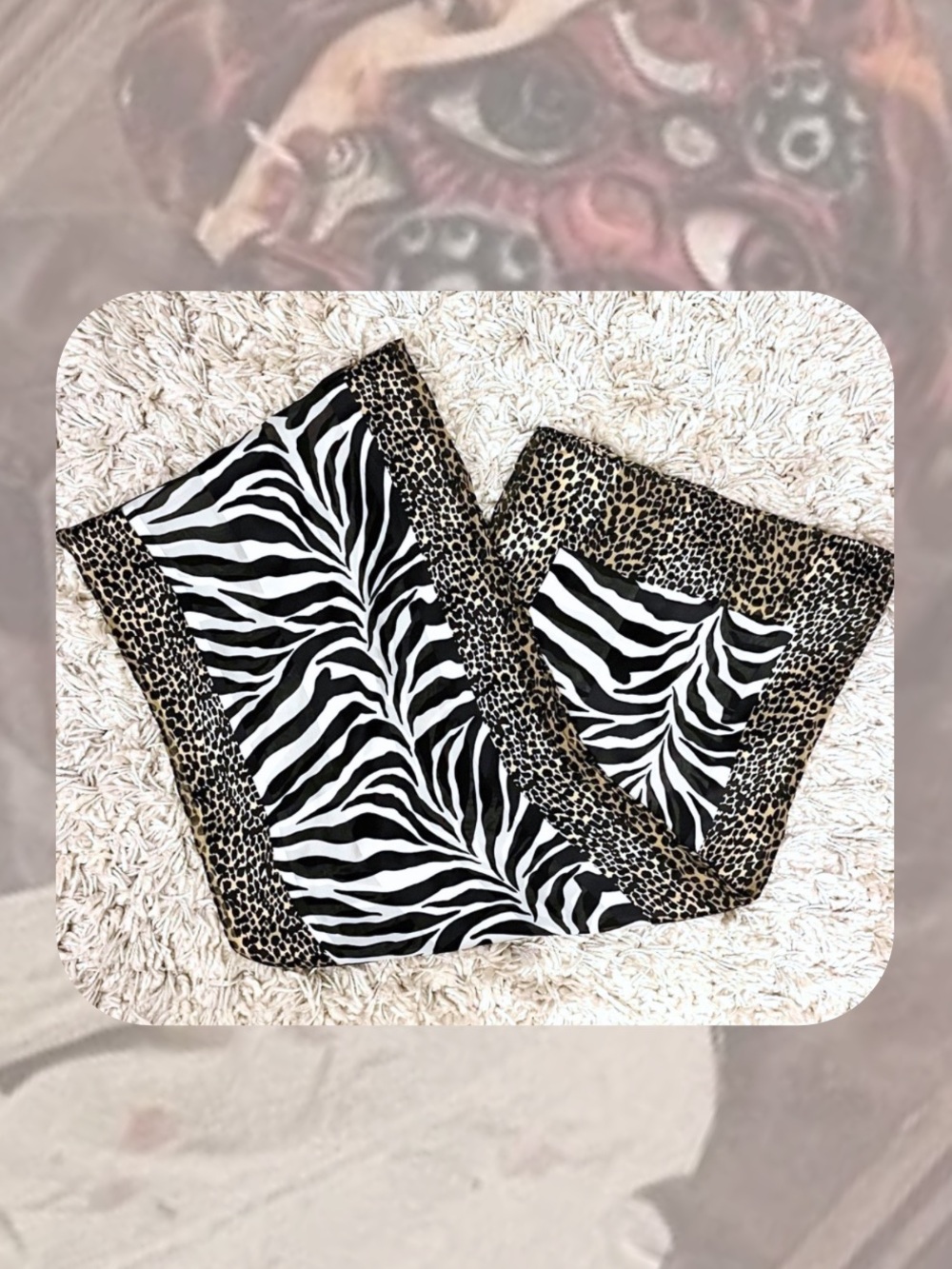 vintage leopard print & zebra print silky scarf